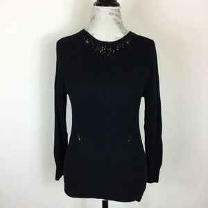 Ann Taylor Loft Womans Black Beaded Long Sleeve Sweater Size Small